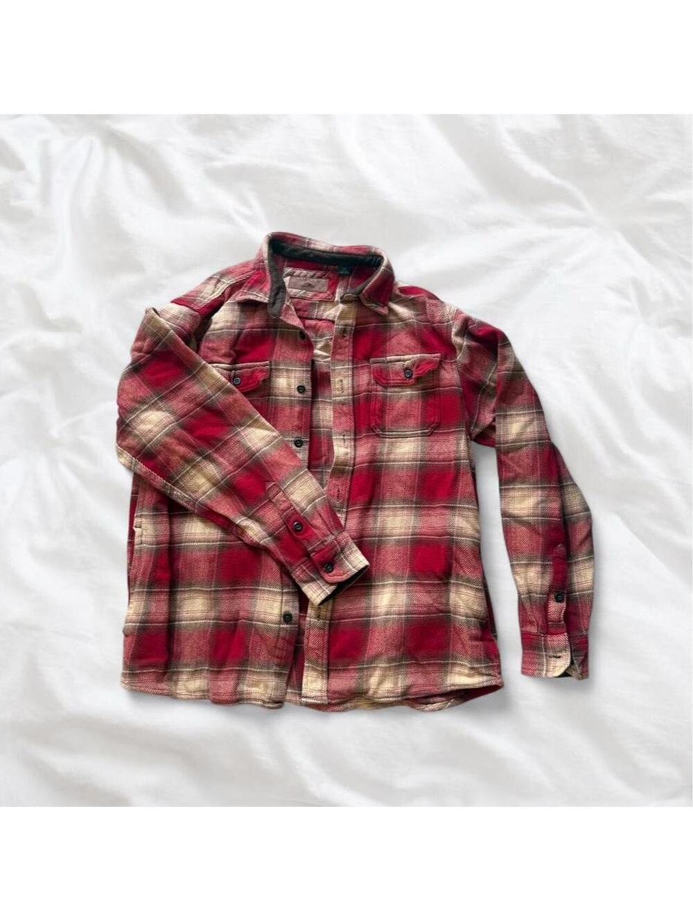 Orvis Red Plaid Flannel Shirt Size Large